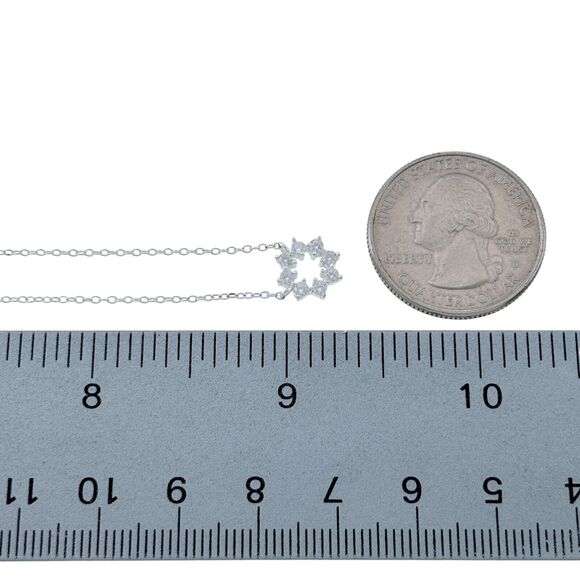 Sterling Silver Cubic Zirconia Circle Star Snowflake Pendant Necklace 16"-18" - Picture 5 of 5